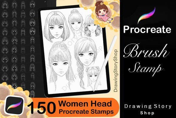 Download 150 Procreate Woman Head Anime Stamps - Premium Resources
