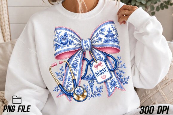 Download Blue Chinoiserie Nurse Bow PNG, Nurse Co - Nurse Collection