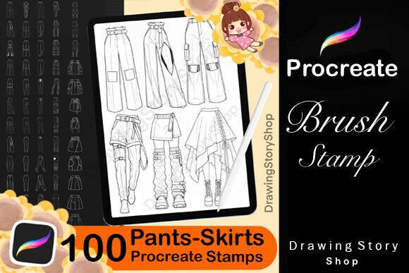 Download 100 Procreate Women Pants Stamp Brushes - Premium Resources