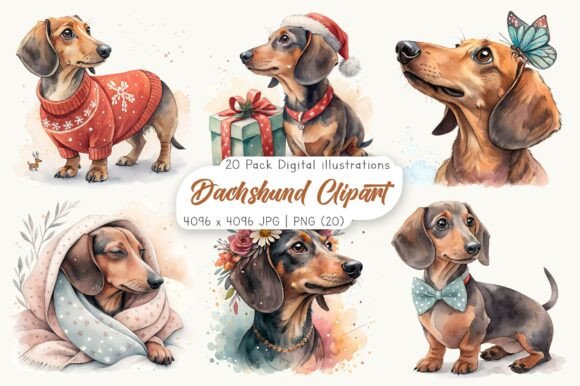 Download Watercolor Dachshund Clipart Bundle - Dachshund Collection
